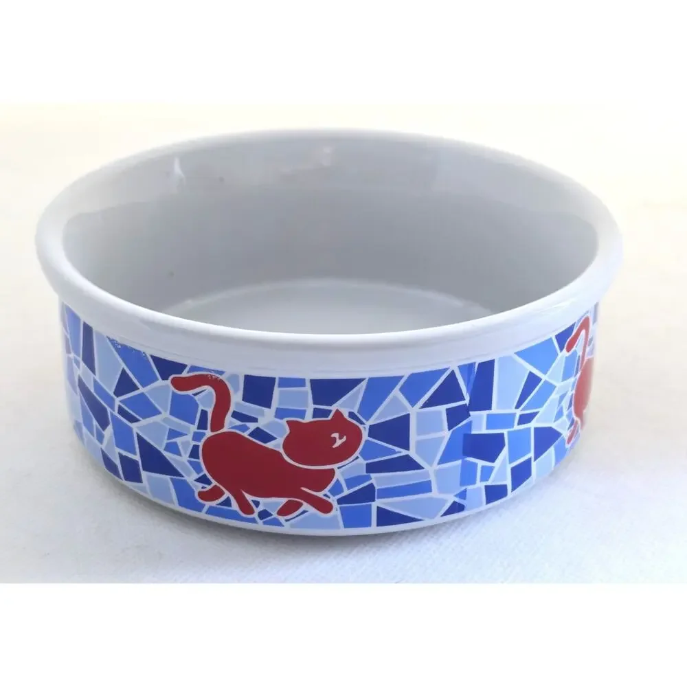 Cat Bowl-Food or Water-Blue Mosaic Design-Cats-Cute-Small